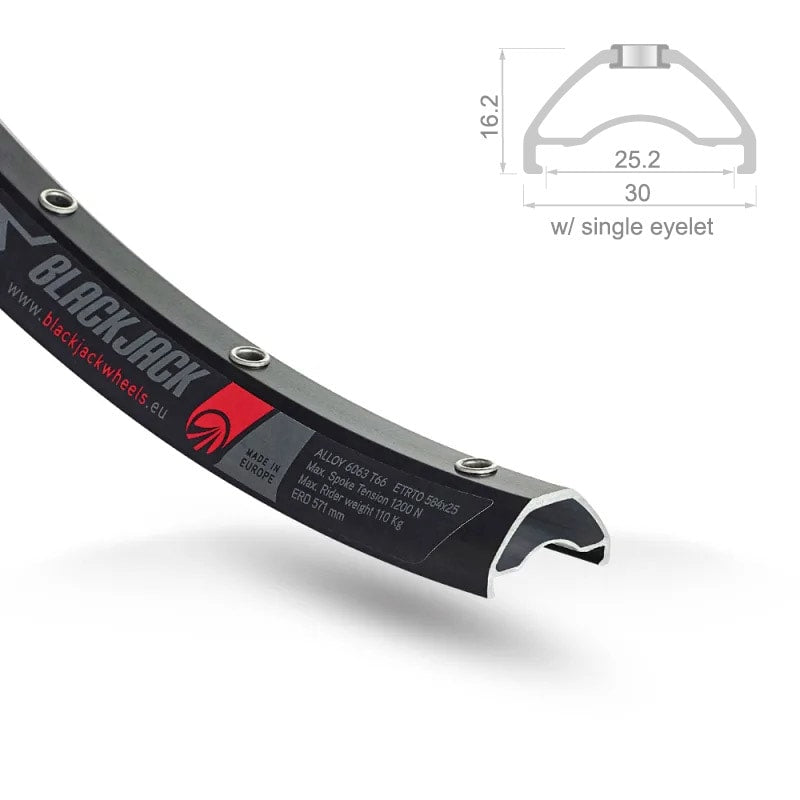 27.5" READY MTB Tubeless Rim Channel: 25mm Black - 32 Holes