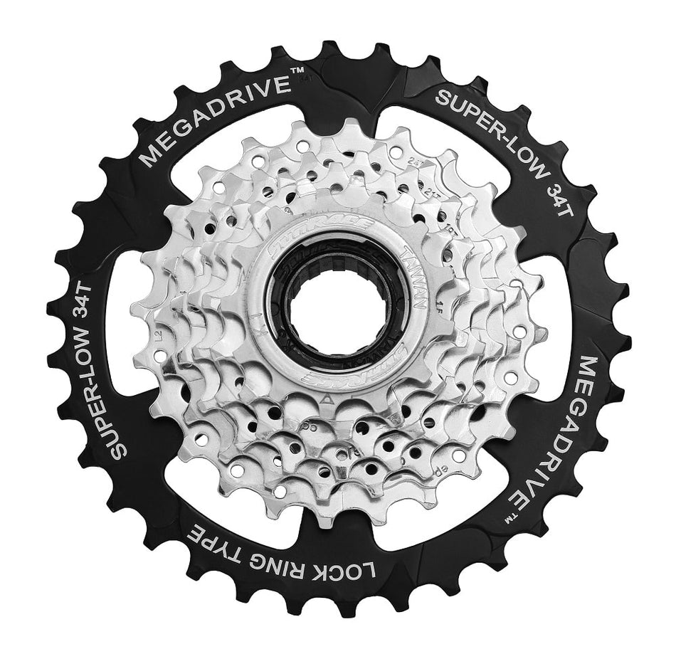 MEGADRIVE 7-Speed Threaded Freewheel 13/34 Teeth Silver/Black Steel