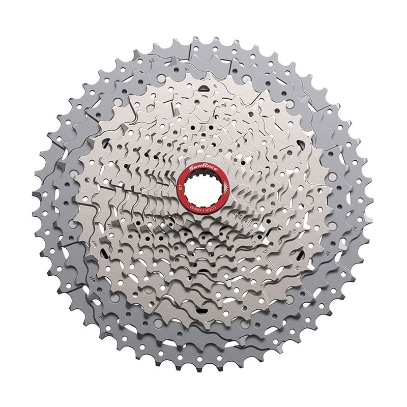 MTB 12-Speed Cassette 10/51 Teeth Silver Aluminum Red Lockring