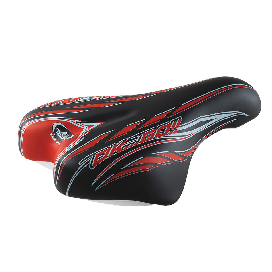 Junior OK GO Saddle 14/16" 210x140mm in Black/Red Polyurethane