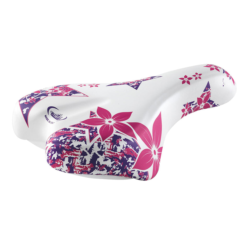 Junior FLOWER Saddle 16/20" 230x150mm in White/Pink Polyurethane