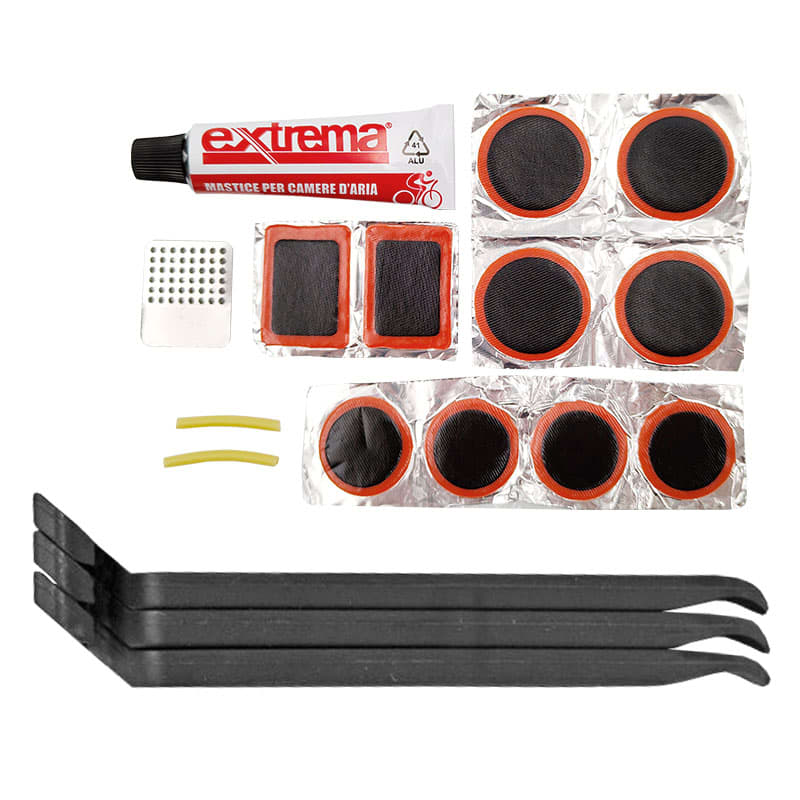 KIT réparation professionnelle : 1 mastic + 1 grattoir + 1 gomme + 6 rustines