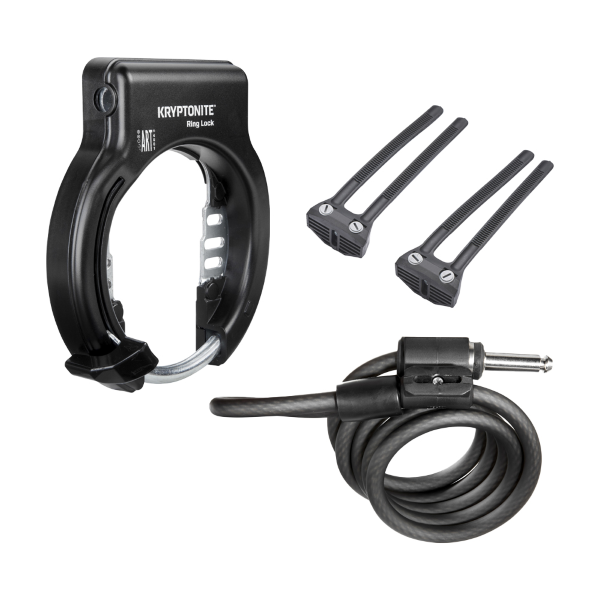 Kryptonite - Cadenas à arceau pour cadre RING LOCK (montage colliers flexible mount) avec câble spirale Plug-In 10 mm