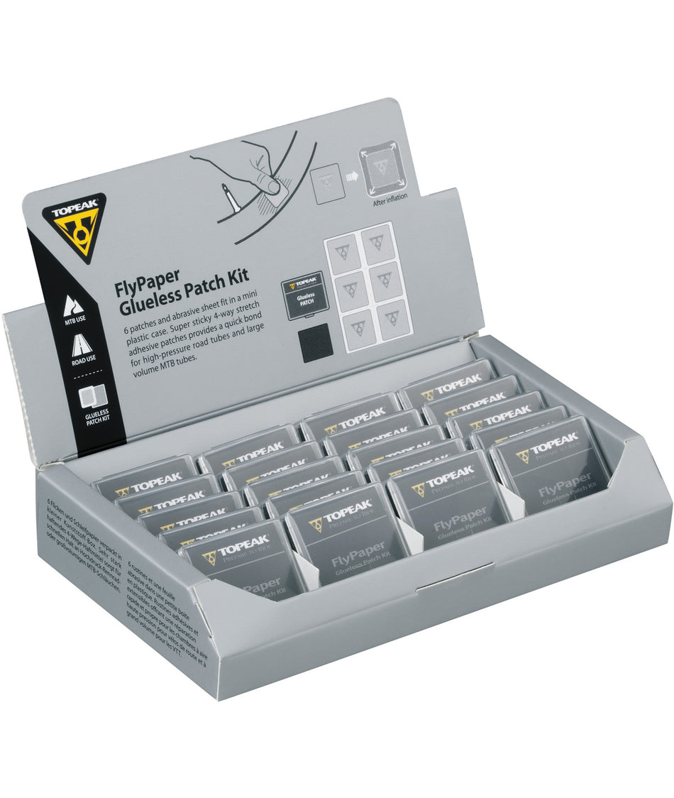 Kit rustines FLYPAPER SANS COLLE Topeak présentoir comptoir 20 boîtes