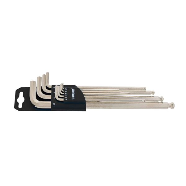 Unior - Serie di chiavi esagonali con estremità sferica, tipo lungo, in supporto a clip in plastica 220/3SLPH-US