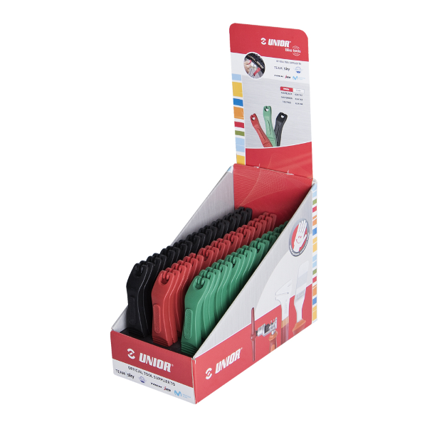 Unior - SERIE DI 27 COPPIE DI LEVAGOMME IN DISPLAY ESPOSITORE. 1657ST-US - NERO, VERDE, ROSSO