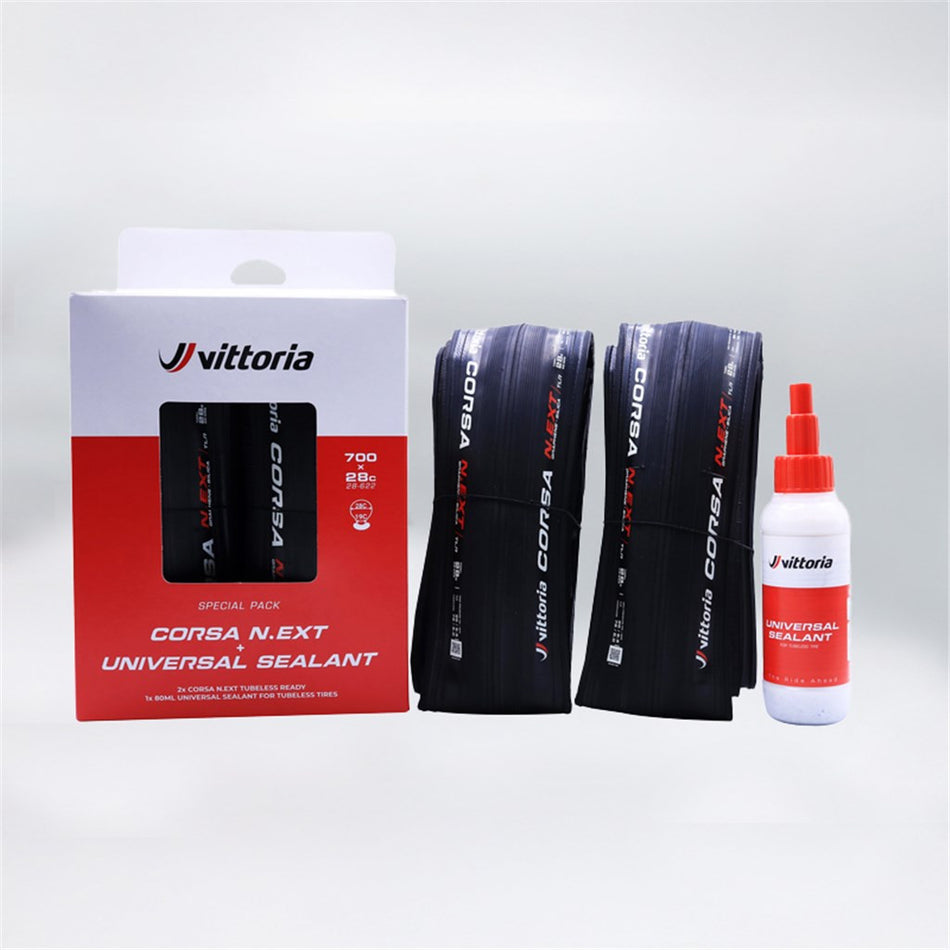 Pack 2 pneus Vittoria Corsa N.Ext TLR + Scellant Universal Tubeless Tire Sealant 80ml